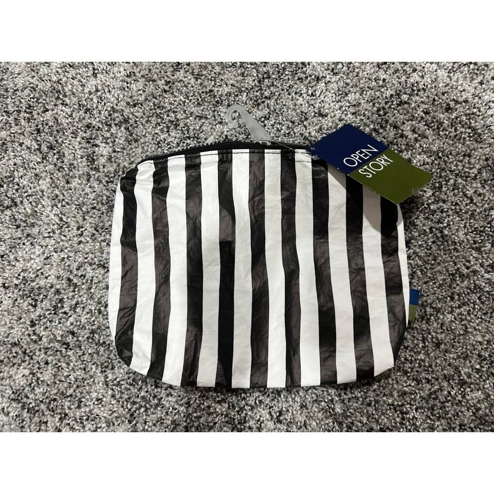 Water‎ Resistant Pouch Toiletry Bag - Black and White Stripe -Open Story